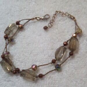 Elegant Beaded Bracelet Bronze Tone‎ Faceted Stones Adjustable